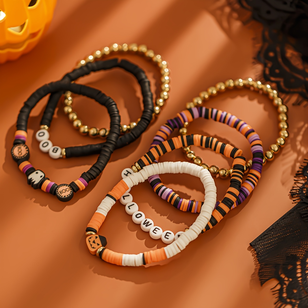 7pcs Halloween Polymer Clay Beaded Bracelet Set